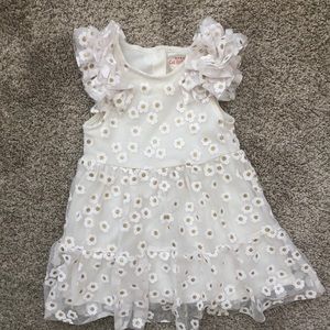 Baby Girl Dress-white and gold glitter flowers-size 18M